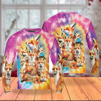 Colorful Fox Sweatshirt, 3D All Over Print Wildlife Animal Crewneck Pullover for Men Women, Fox Lover Gift - Netecom
