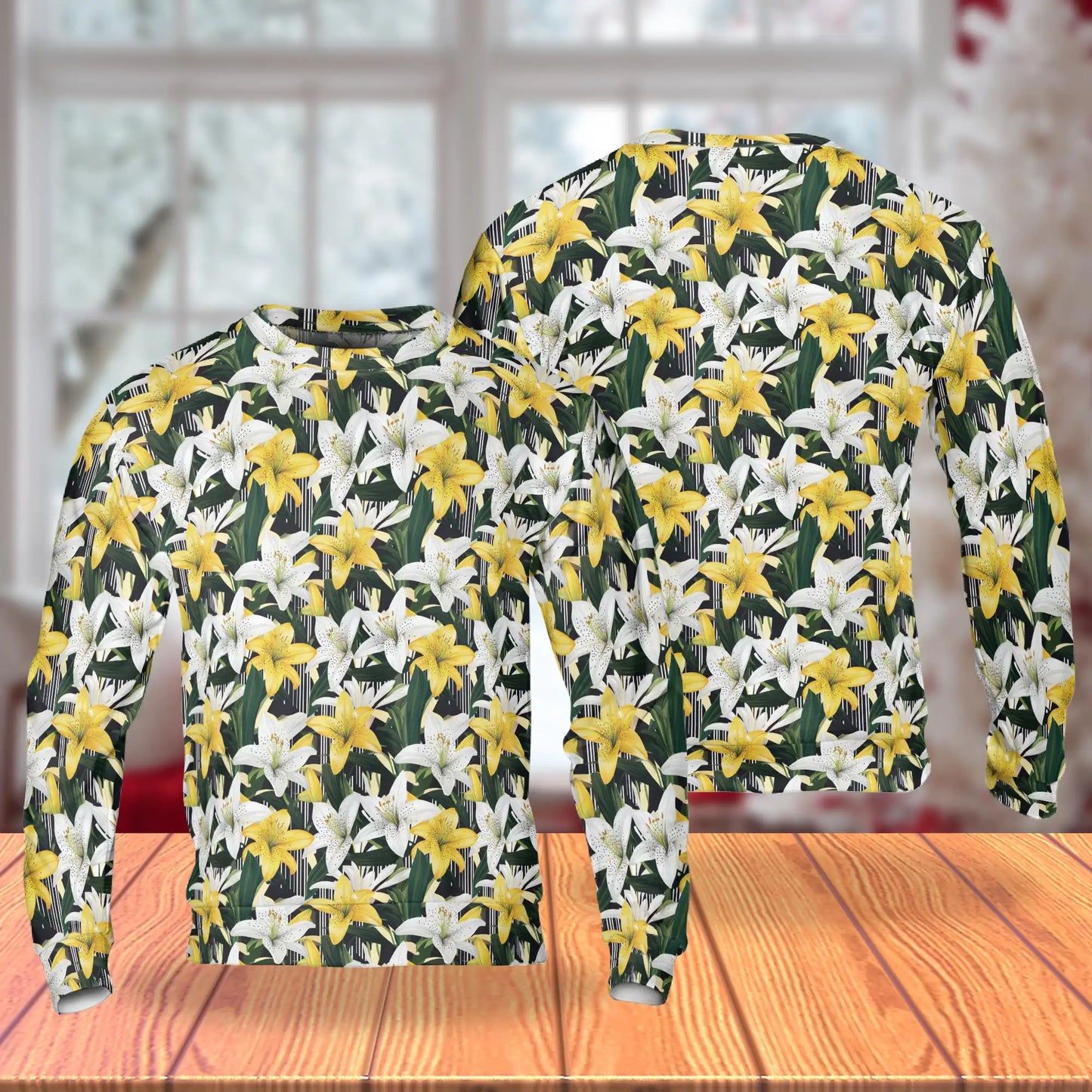 Lily Flower Pattern Sweatshirt, 3D All Over Print Floral Botanical Crewneck Pullover for Men Women, Lily Lover Gift - Netecom