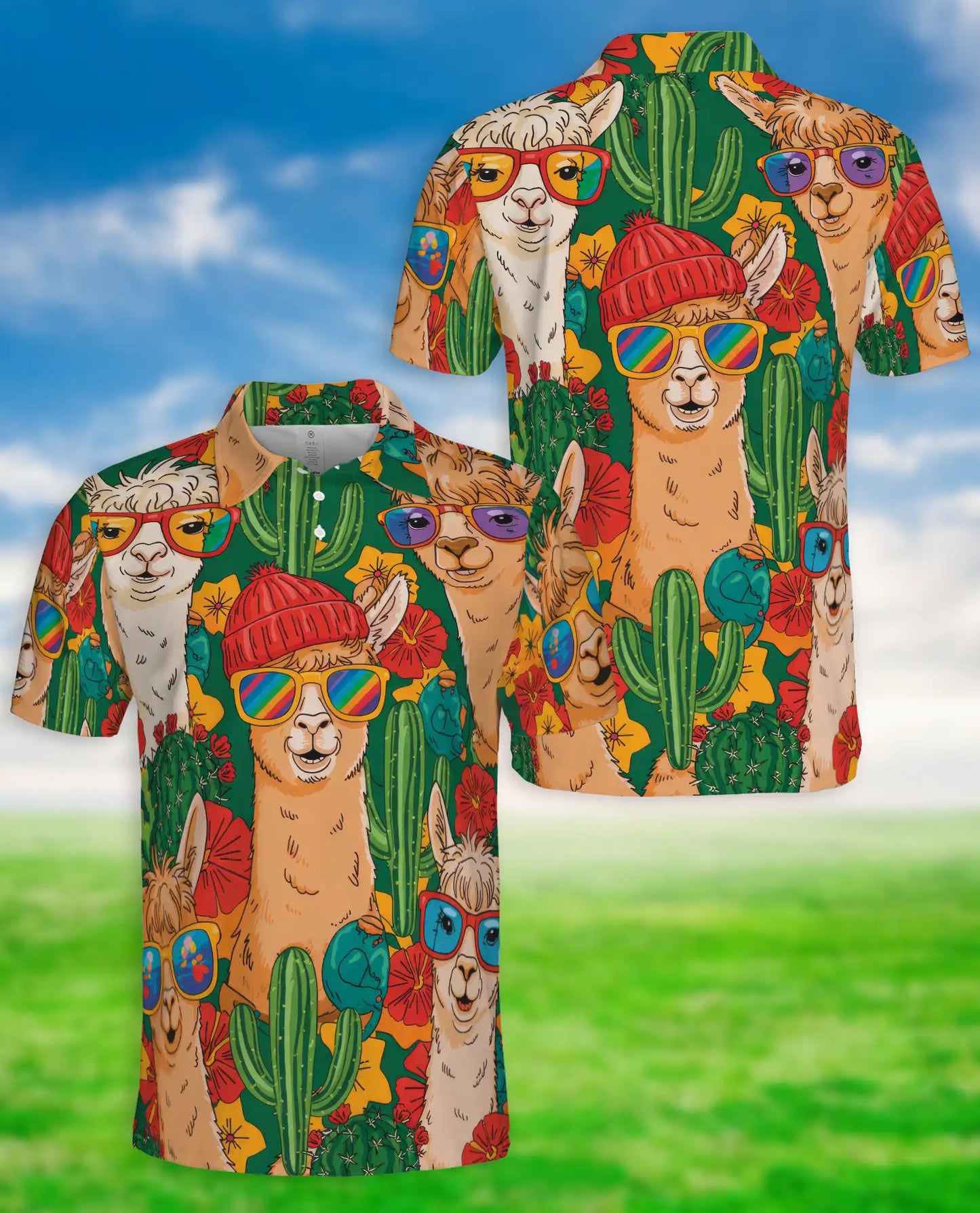 Funny Llama Cactus 3D Polo Shirt for Men – Desert Animal Style | Netecom