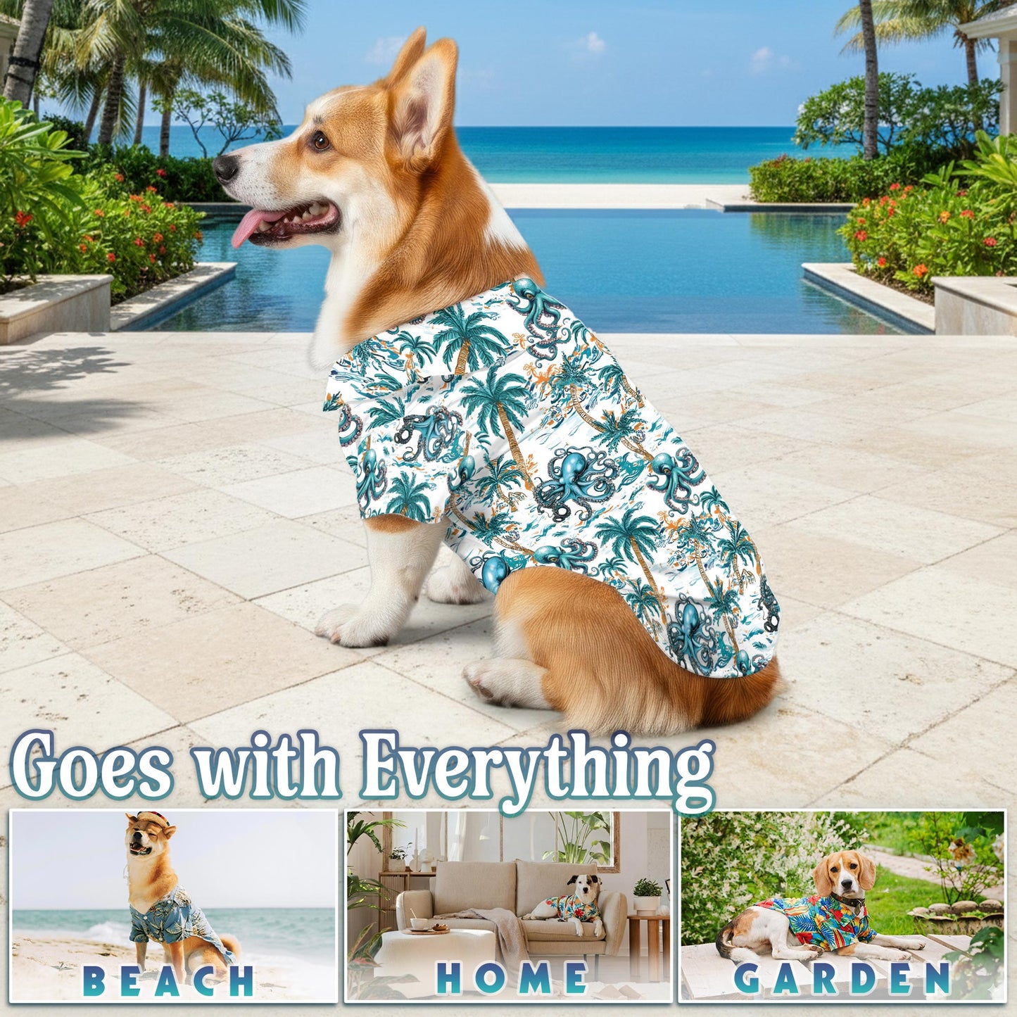 Netecom Octopus Hawaiian Shirt for Pet and Owner, Coordinated Aloha Summer Style for Dog and Human, Relaxed Beach Vacation Wear