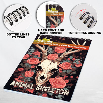 Animal Skeleton Spiral Bound Coloring Book, Unleash Your Artistic Talents in the Animal Skeleton Coloring Book with 30 Charming Coloring Pages for Coloring Enthusiasts to Embrace the Graceful Interplay of Skeletal Forms and Floral Designs