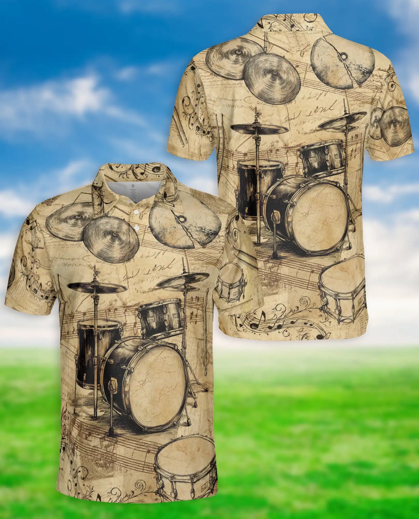 Drum Set Polo Shirt – Vintage Music Style | Netecom
