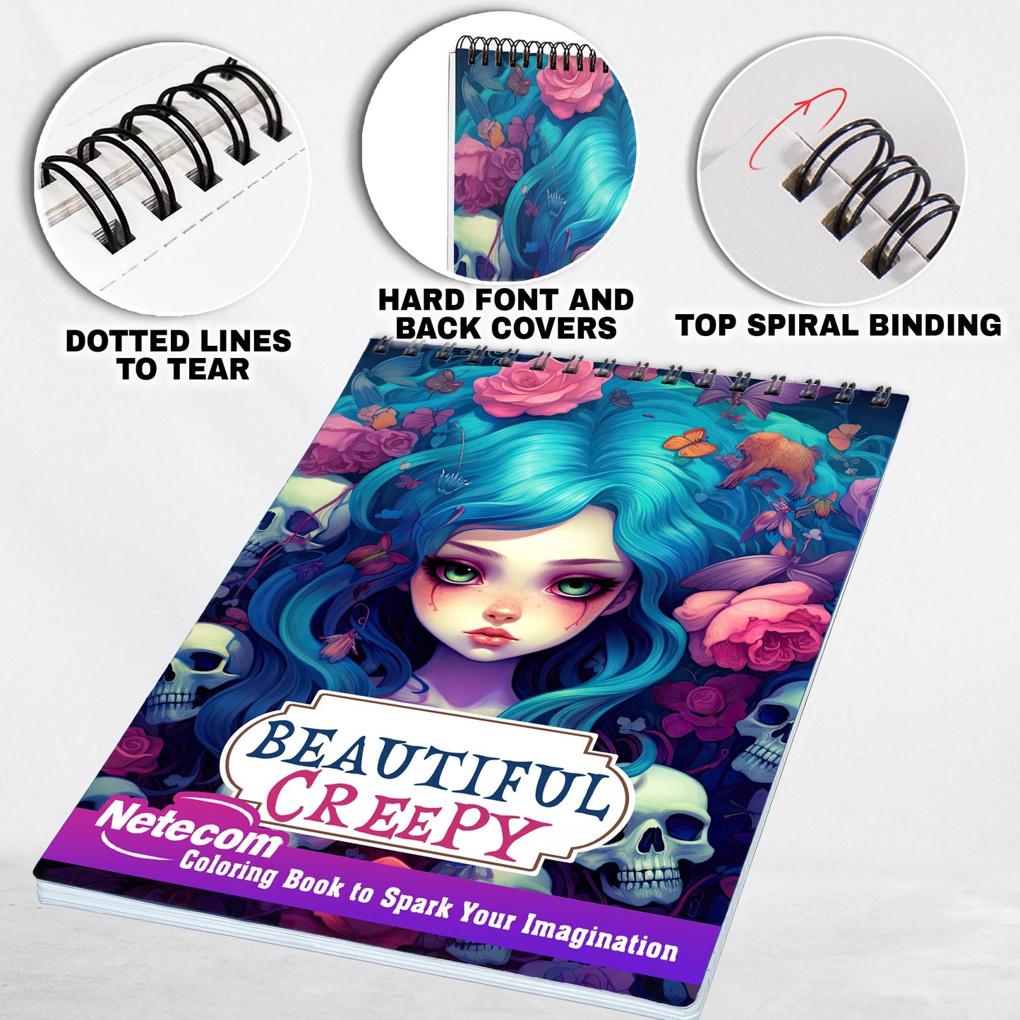 Beautiful Creepy Spiral Bound Coloring Book, Immerse Yourself in 30 Bewitching Coloring Pages, Combining Beauty and Chills for Adult Colorists