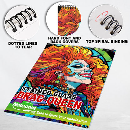 Stained Glass Drag Queen Spiral Bound Coloring Book, Embark on a Dazzling Coloring Adventure with 30 Stained Glass-Inspired Illustrations of Drag Queens, Fostering Empowerment and Glamour