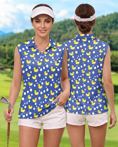 Rubber Duck Polka Dot Sleeveless Polo Shirt for Women – Cute Fun Style | Netecom