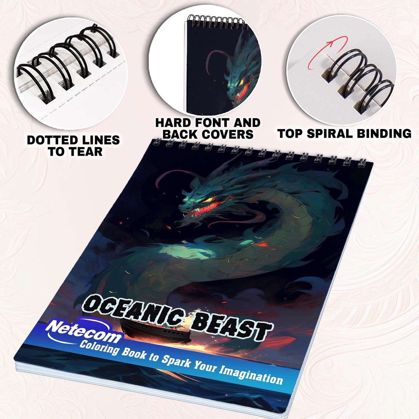 Oceanic Beast Spiral Bound Coloring Book, Indulge in 30 Dazzling Coloring Pages, Fostering Focus and Creativity as You Confront the Terrifying Creatures of the Deep