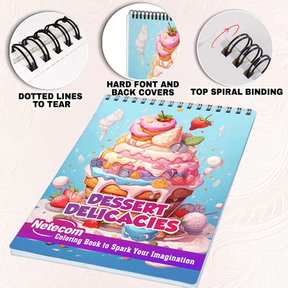 Dessert Delicacies Spiral Bound Coloring Book, Indulge in Your Imagination with 30 Enchanting Coloring Pages, Exploring the World of Dessert Delicacies