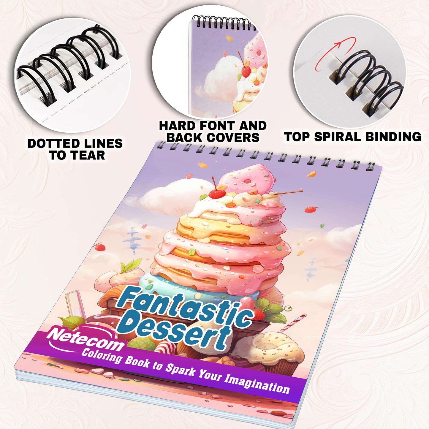 Fantastic Dessert Spiral Bound Coloring Book, Indulge in Your Imagination with 30 Enchanting Coloring Pages, Exploring the World of Fantastic Desserts