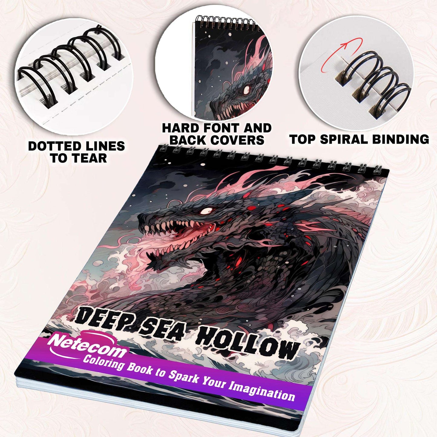 Deep Sea Hollow Spiral Bound Coloring Book, Indulge in 30 Dazzling Coloring Pages, Fostering Focus and Creativity as You Uncover the Mysteries Below the Waves