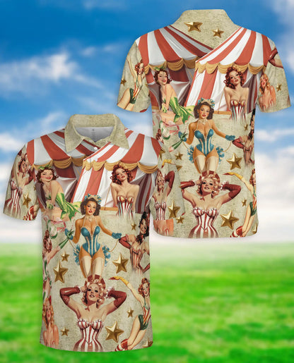 Vintage Circus Pin Up Polo Shirt - Retro Carnival Style | Netecom