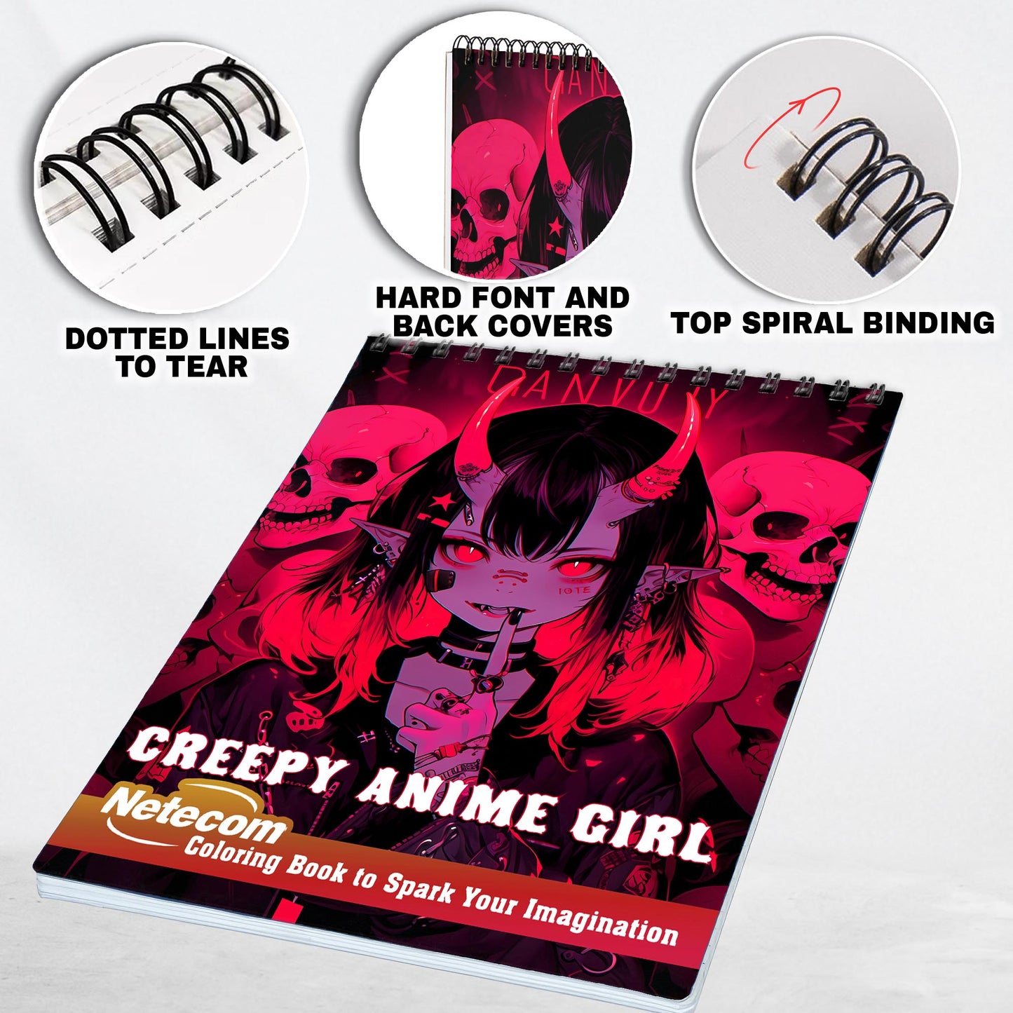 Creepy Anime Girl Spiral Bound Coloring Book, Unleash Your Creativity with 30 Captivating Coloring Pages, Featuring Hauntingly Beautiful Anime Girls