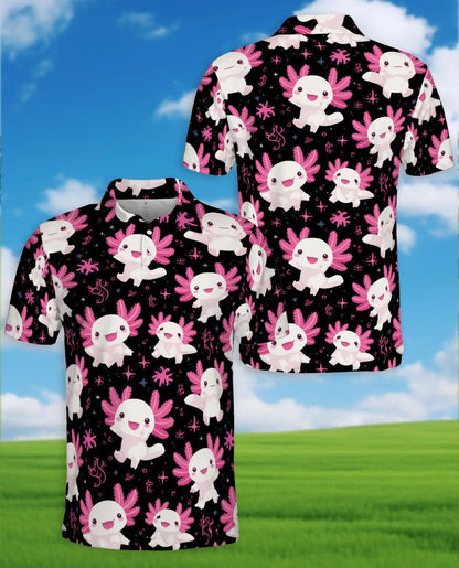 Pink Axolotl Polo Shirt for Men – Cute Aquatic Animal Style | Netecom