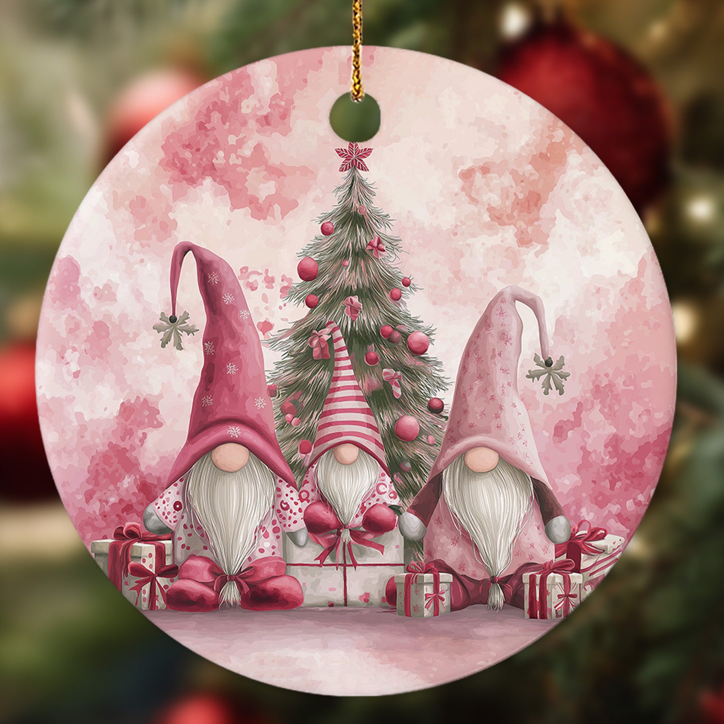 Netecom Pink Christmas Gnome Ornament, Cute Scandinavian Tomte Ceramic Ornament for Christmas Tree Hanging Decorations Gift, Gnome Lover Gifts, Home Decor, Holiday Party Present