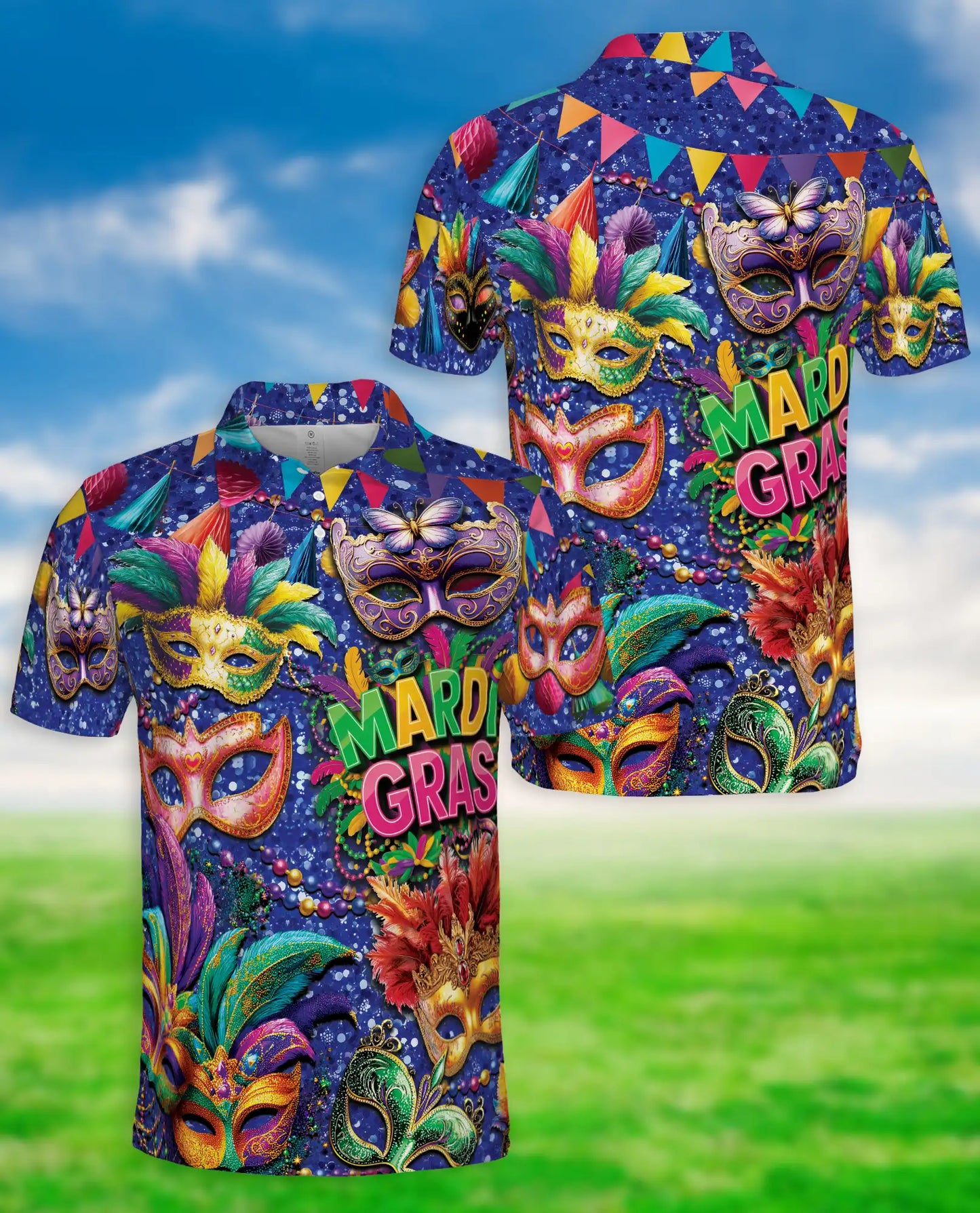 Mardi Gras Carnival Mask Polo Shirt for Men-Colorful Festival Feather Mask | Netecom