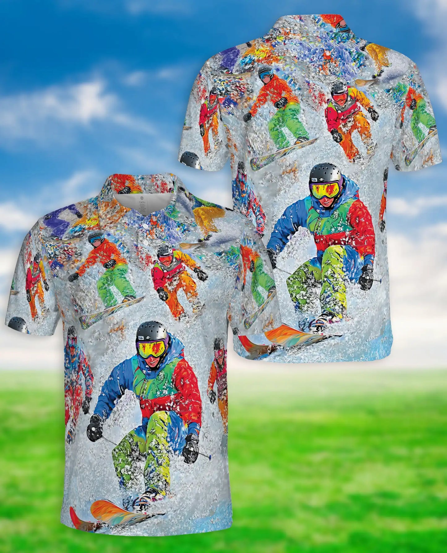 Snowboard Extreme Sports 3D Polo Shirt for Men – Colorful Winter Action Style | Netecom