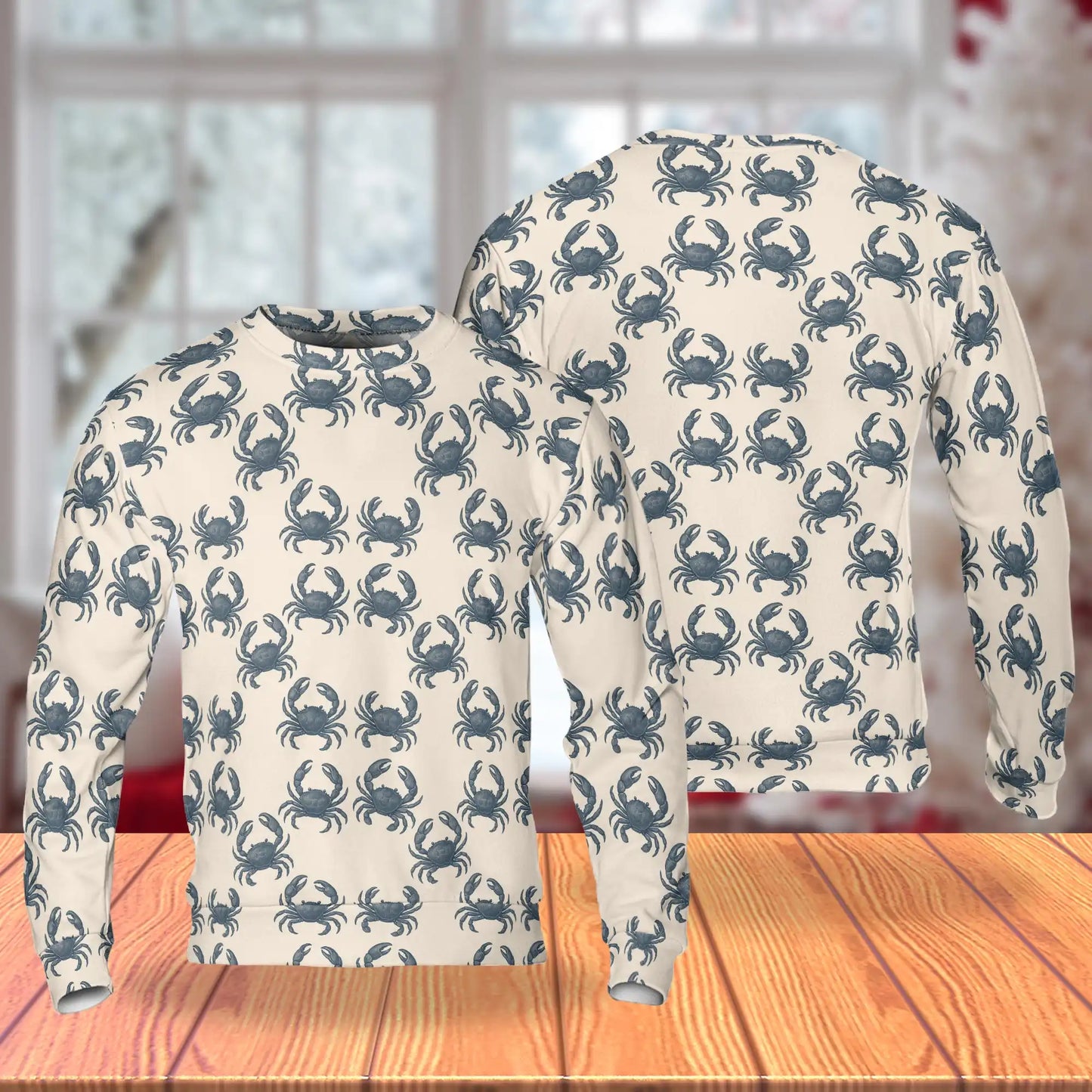 Crab Pattern Sweatshirt, 3D All Over Print Coastal Ocean Crewneck Pullover for Men Women, Crab Lover Gift - Netecom