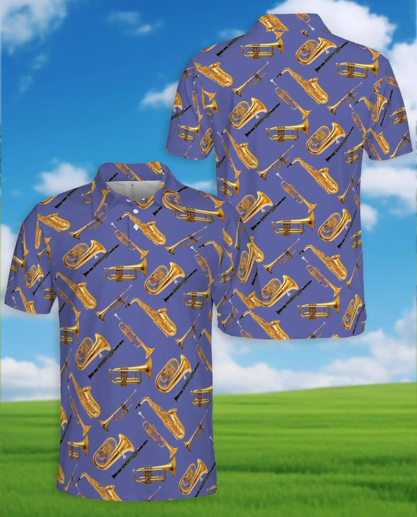 Musical Instruments Polo Shirt for Men-Print  Saxophone Trumpet | Netecom