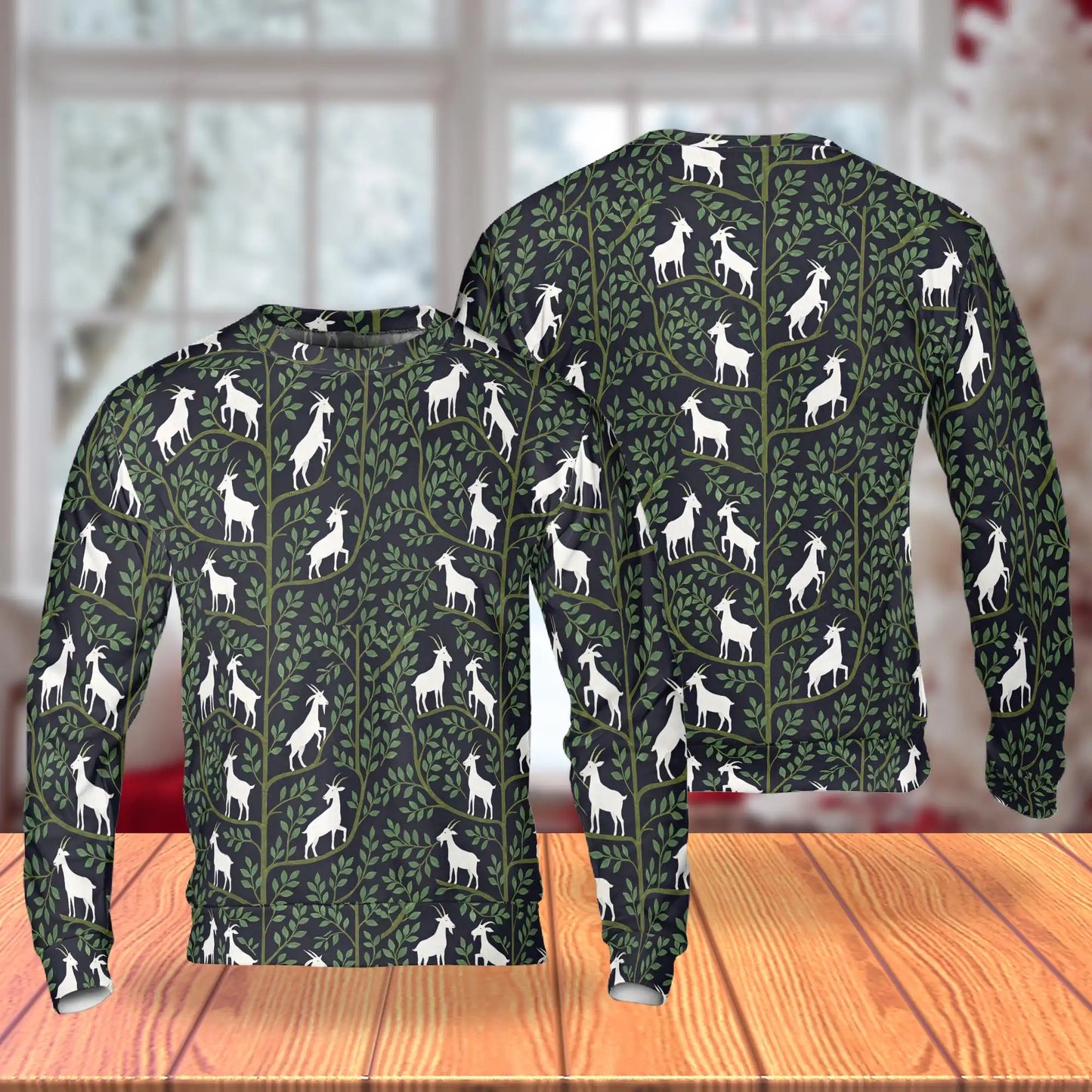 William Morris Style Goat Pattern Sweatshirt, 3D All Over Print Vintage Botanical Crewneck Pullover for Men Women, Goat Lover Gift - Netecom