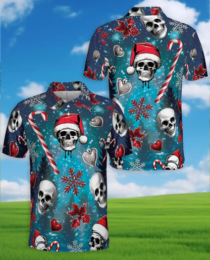 Christmas Skull 3D Polo Shirt for Men – Gothic Holiday Horror Style | Netecom