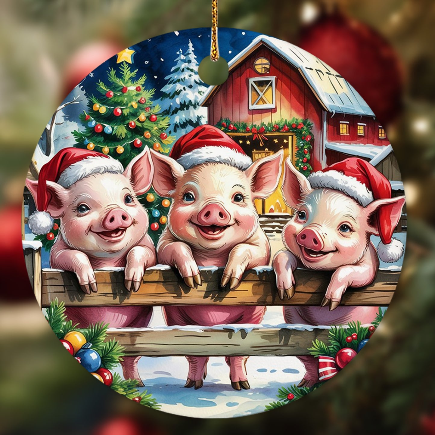 Netecom Cute Farm Animal Pig Ornament, Merry Pigmas Ceramic Ornament for Christmas Tree Hanging Decorations Gift, Famehouse Decor, Gift for Famer, Holiday Party Present