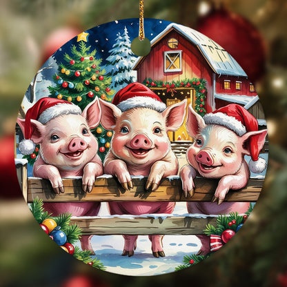 Netecom Cute Farm Animal Pig Ornament, Merry Pigmas Ceramic Ornament for Christmas Tree Hanging Decorations Gift, Famehouse Decor, Gift for Famer, Holiday Party Present