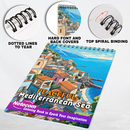 Peaceful Mediterranean Spiral Bound Coloring Book: Explore 30 Relaxing Illustrations of the Peaceful Sea in this Coloring Book