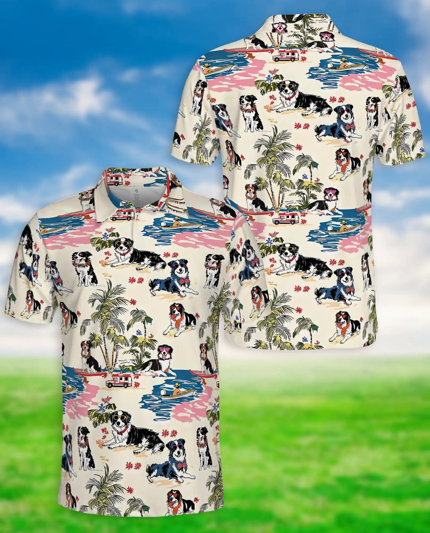 Australian Shepherd Dog Polo Shirt – Tropical Beach Print | Netecom