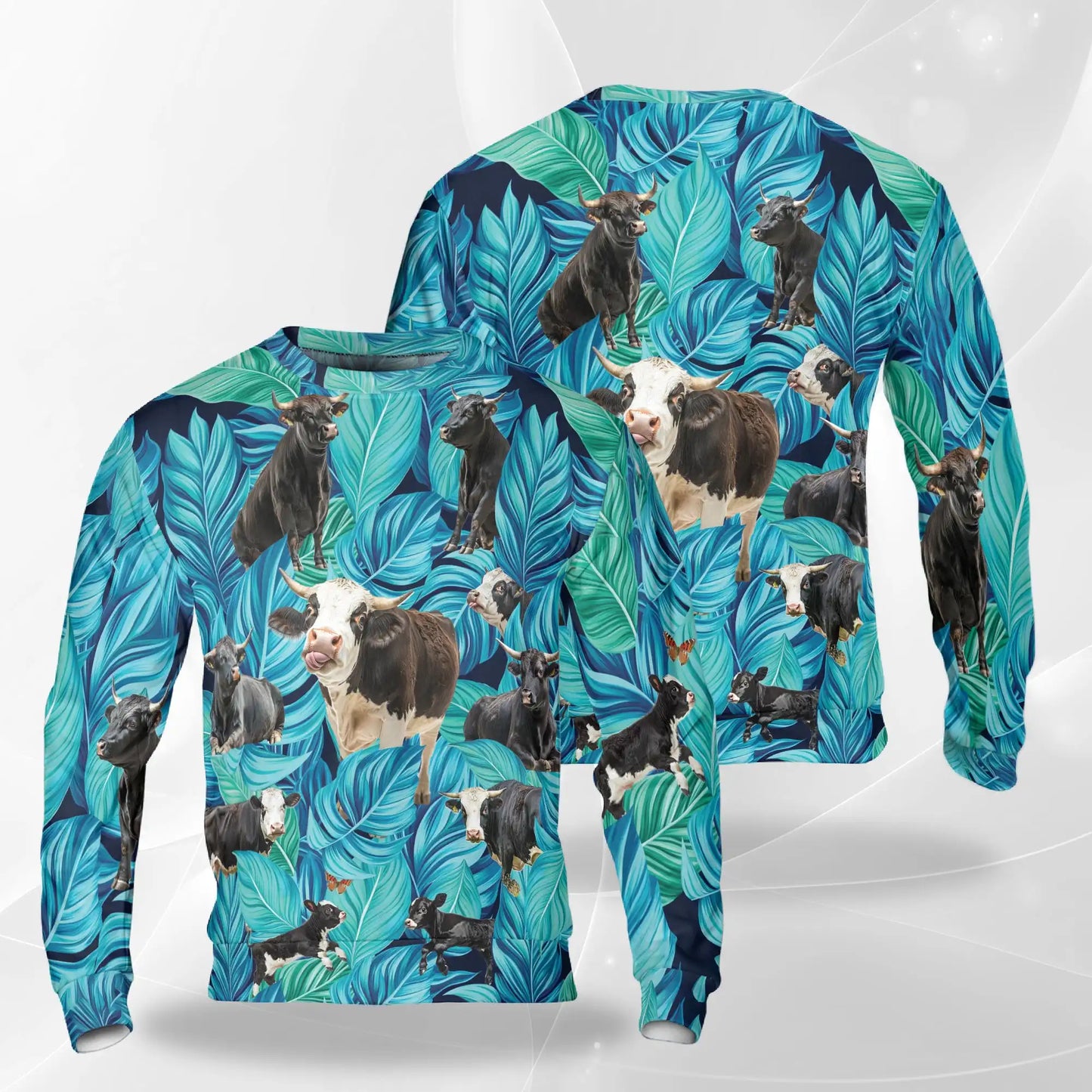 Black Hereford Cattle Sweatshirt, 3D All Over Print Farm Cow Crewneck Pullover for Men Women, Cattle Rancher Gift - Netecom