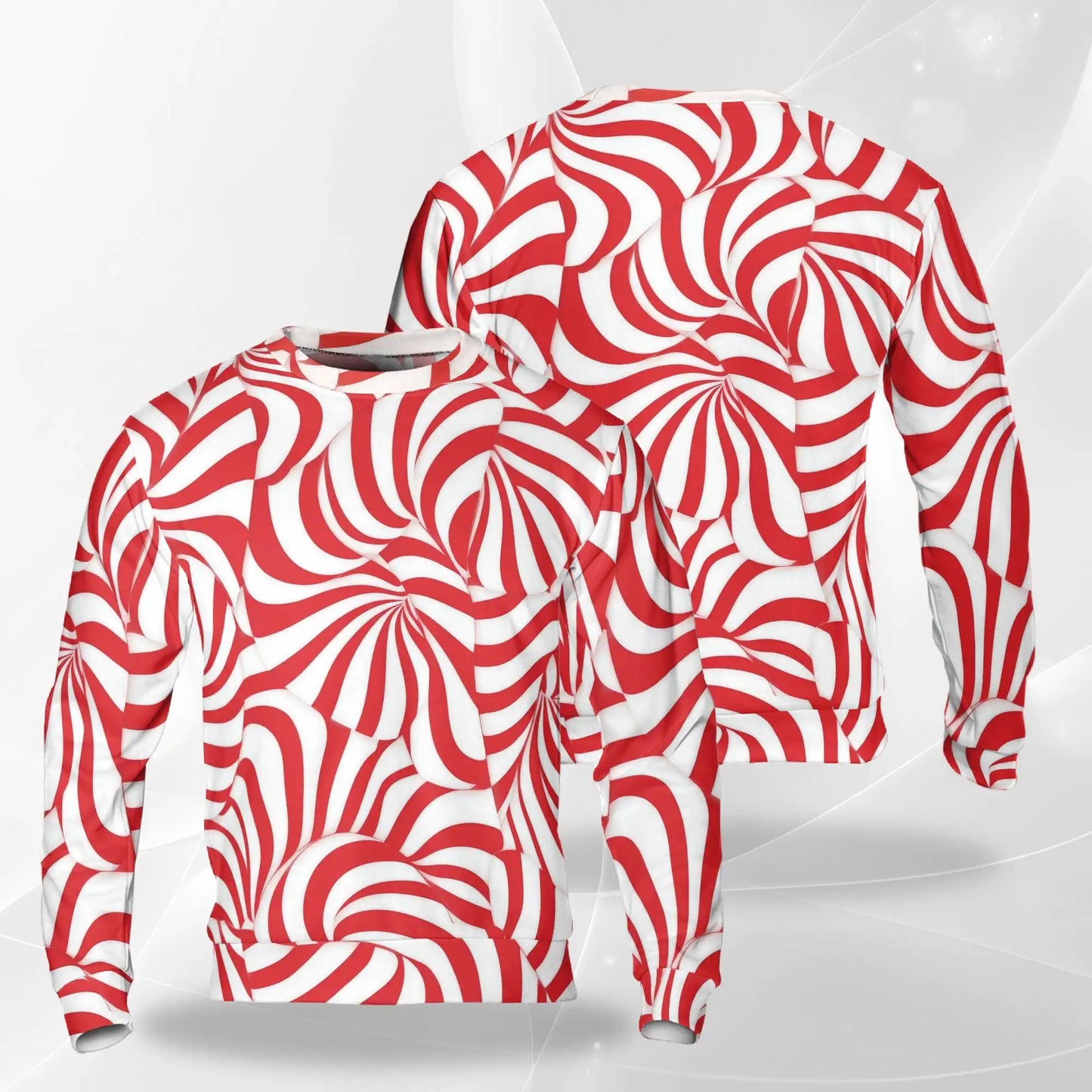 Red and White Candy Cane Stripes Sweatshirt, 3D All Over Print Christmas Holiday Crewneck Pullover for Men Women, Candy Cane Lover Gift - Netecom