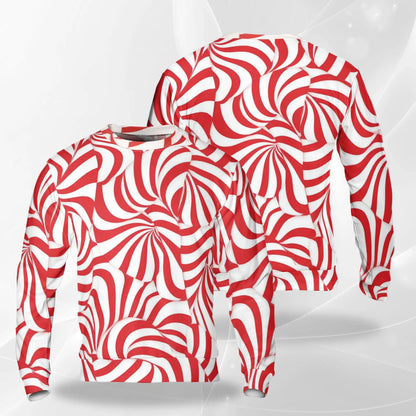 Red and White Candy Cane Stripes Sweatshirt, 3D All Over Print Christmas Holiday Crewneck Pullover for Men Women, Candy Cane Lover Gift - Netecom