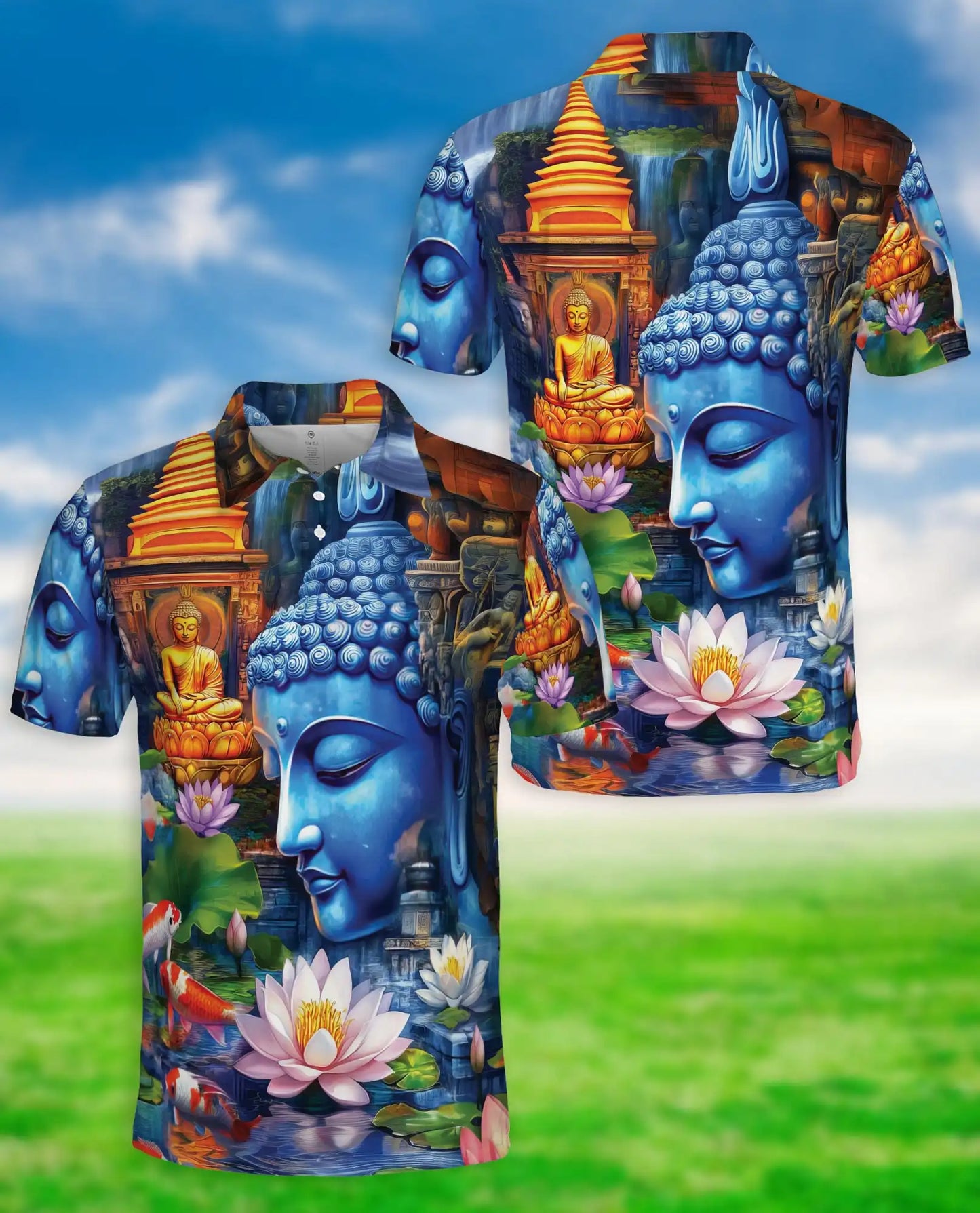 Buddha Lotus 3D Polo Shirt for Men – Spiritual Zen Art Style | Netecom