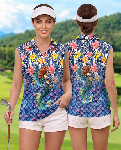 Mermaid Pattern Sleeveless Polo Shirt for Women | Netecom