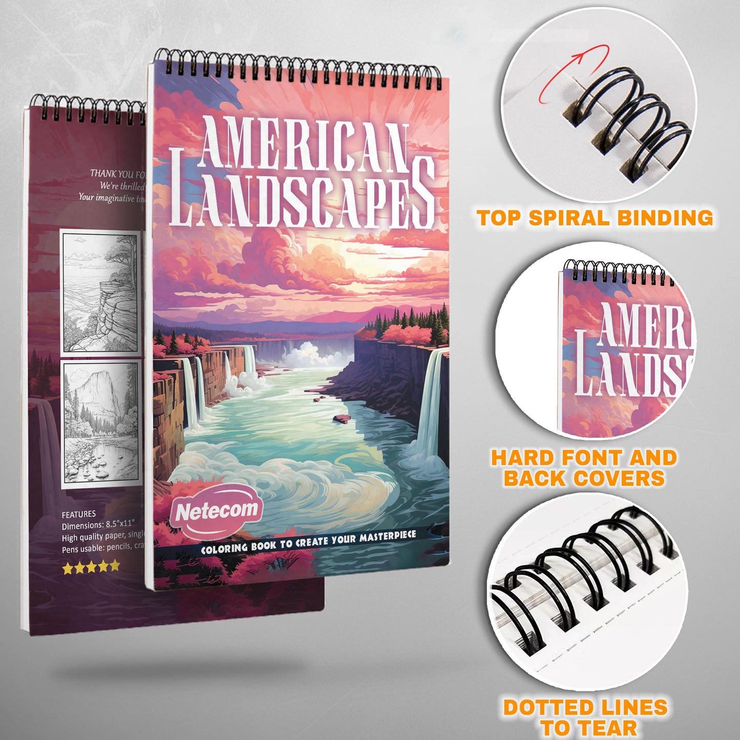 American Landscapes Spiral Bound Coloring Book, Iconic American Landscapes for a Scenic Art Adventure, Perfect for Travelers and Nature Enthusiasts