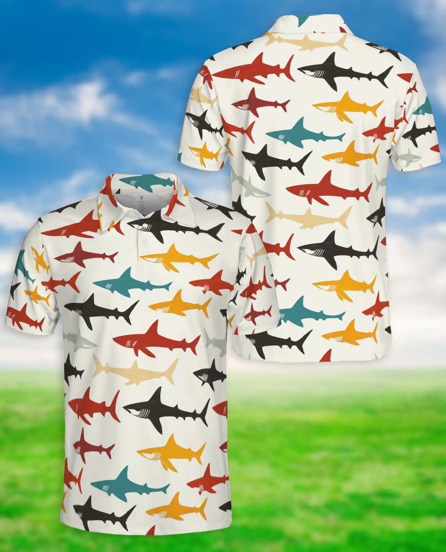 Colorful Shark Pattern 3D Polo Shirt for Men – Ocean Marine Style | Netecom