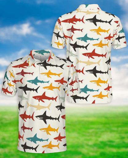Colorful Shark Pattern 3D Polo Shirt for Men – Ocean Marine Style | Netecom