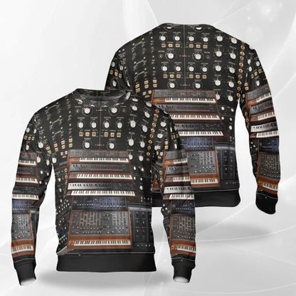 Synthesizer Sweatshirt, 3D All Over Print Electronic Keyboard Music Crewneck Pullover for Men Women, Synthesizer Player Gift - Netecom