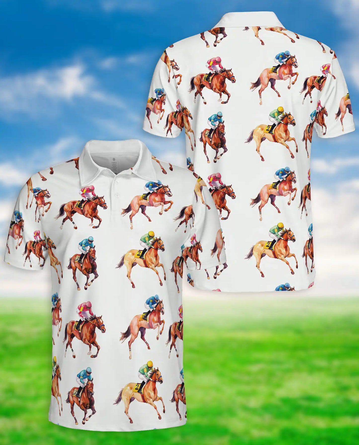 Minimal Horse Racing 3D Polo Shirt for Men – Classic Jockey Derby Style | Netecom