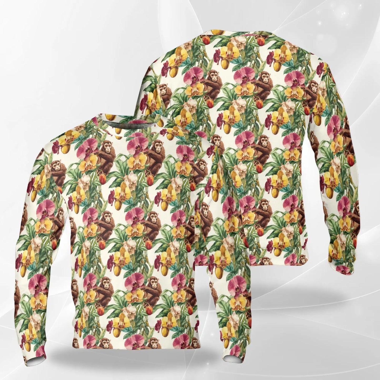 Tropical Monkey Sweatshirt, 3D All Over Print Exotic Jungle Crewneck Pullover for Men Women, Monkey Lover Gift - Netecom