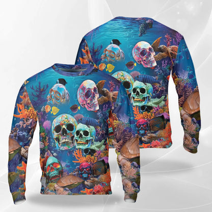 Ocean Skull Sweatshirt, 3D All Over Print Nautical Skull Crewneck Pullover for Men Women, Ocean Lover Gift - Netecom