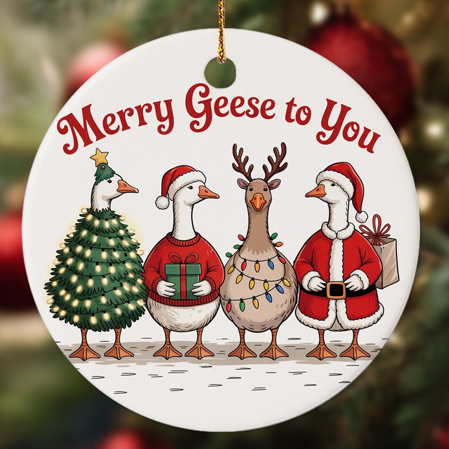 Netecom Cute Goose Family Ornaments, Merry Geese to You Ceramic Ornament for Christmas Tree Hanging Decorations Gift, Farmhouse Decor, Gifts for Farmer, Holiday Party Present