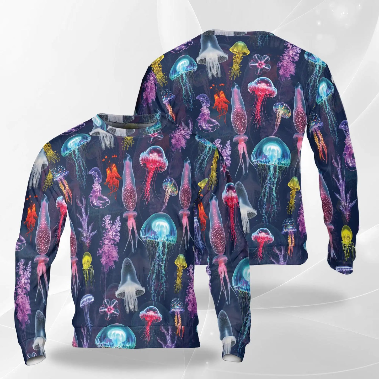 Luminescent Jellyfish Pattern Sweatshirt, 3D All Over Print Glowing Ocean Crewneck Pullover for Men Women, Jellyfish Lover Gift - Netecom