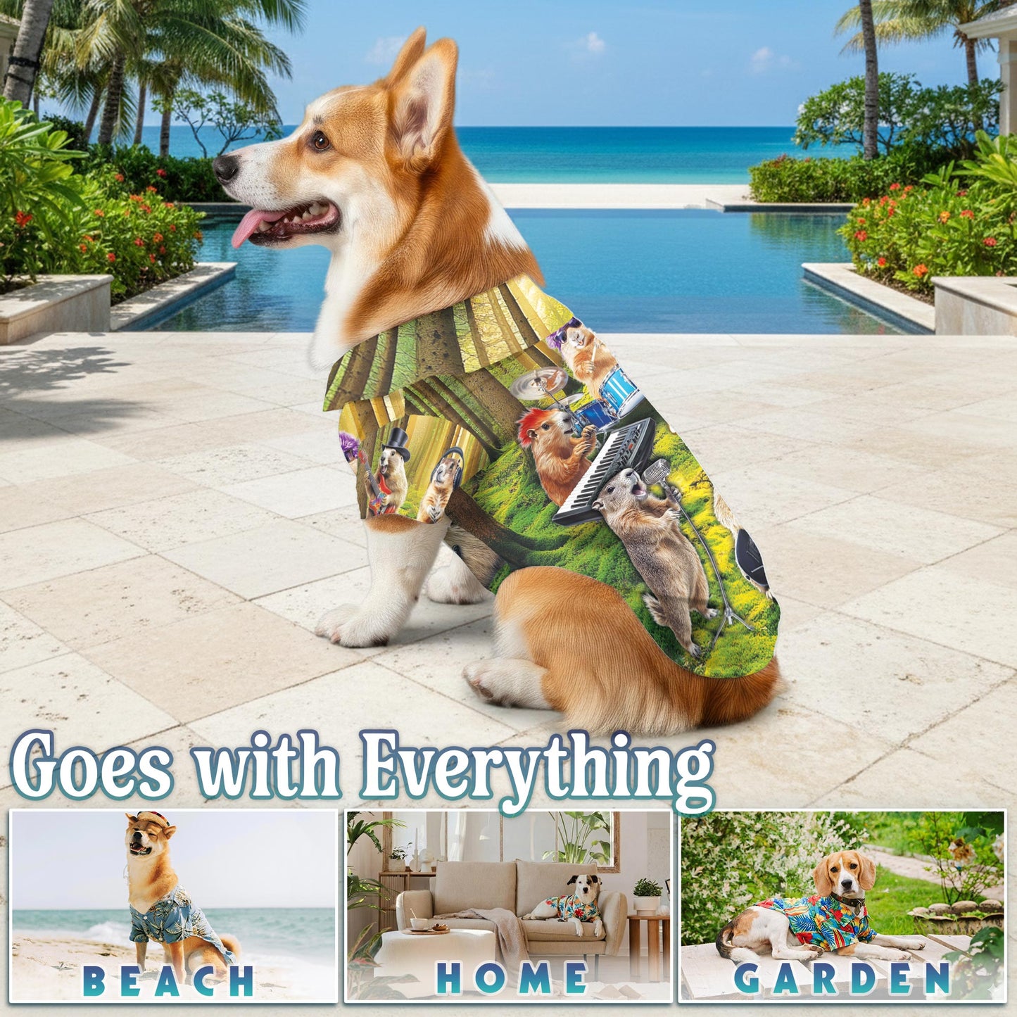 Netecom Matching Funny Musical Groundhog Aloha Hawaiian Shirt for Dog and Owner, Aloha Summer Shirt, Groundhog Music Print Outfit for Pet and Human, Beach Vacation Casual Wear
