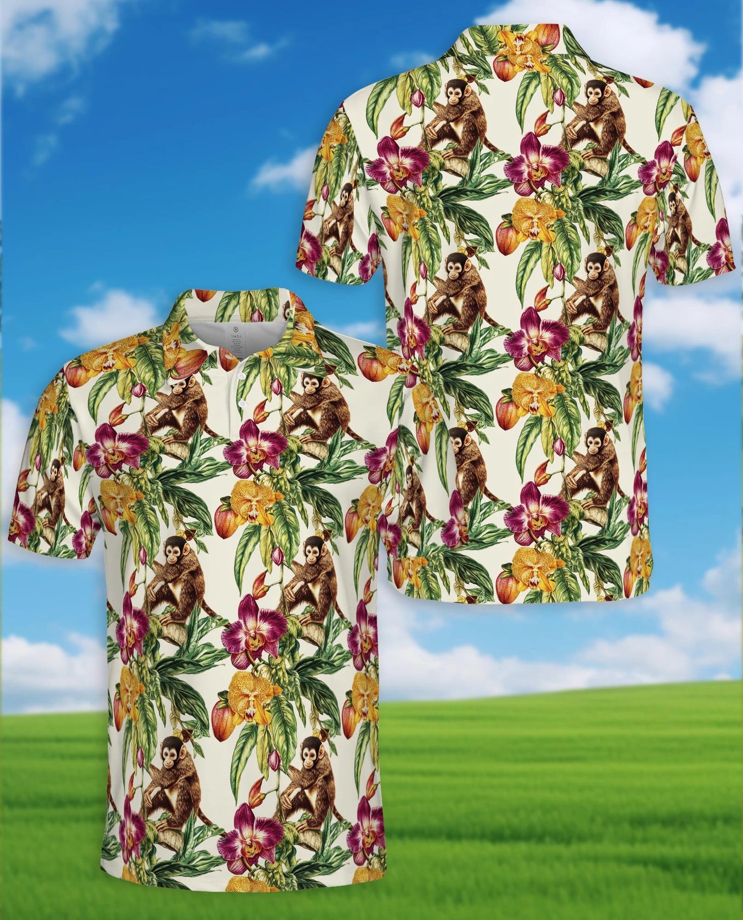 Tropical Monkey Polo Shirt for Men – Jungle Animal Summer Style | Netecom