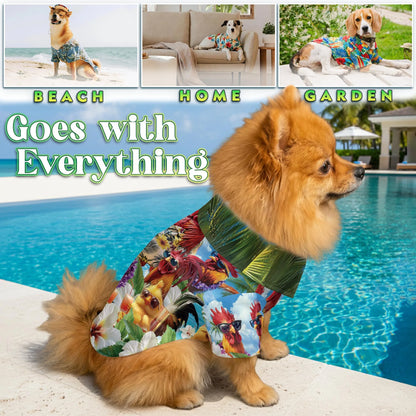 Funny Chicken Wearing Sunglasses Print Hawaii Dog and Owner Matching Button Shirts