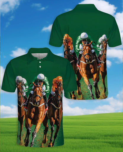 Green Horse Racing Polo Shirt for Men – Equestrian Sport Style | Netecom