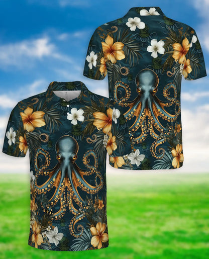 Octopus Polo Shirt for Men-Tropical Ocean Sea Creature Nautical Beach Shirt | Netecom