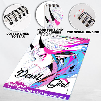 Devil Girl Spiral Bound Coloring Book, Dive into a World of Anime with 30 Mesmerizing Coloring Pages, featuring Devilish and Alluring Girls