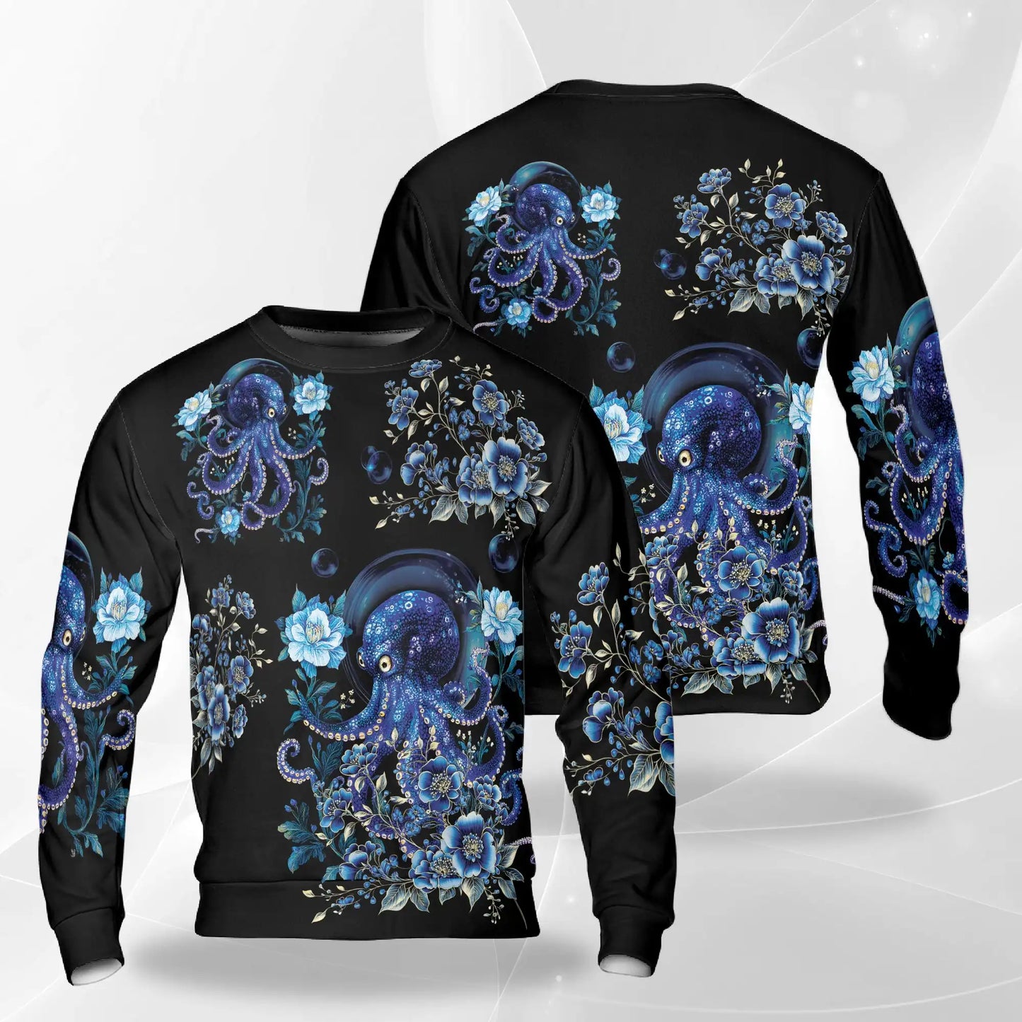 Octopus Flower Sweatshirt, 3D All Over Print Floral Ocean Crewneck Pullover for Men Women, Octopus Lover Gift - Netecom