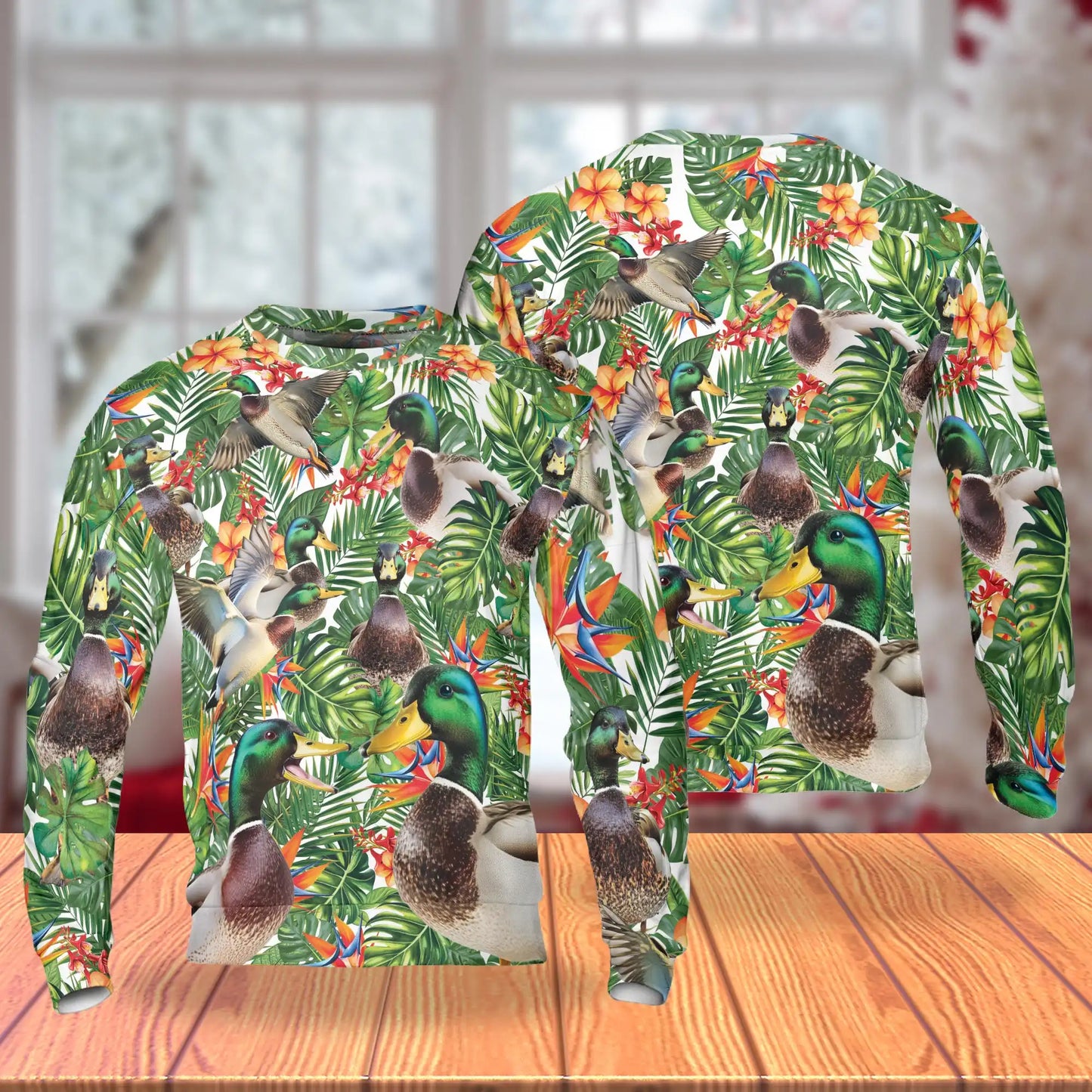 Tropical Geese Sweatshirt, 3D All Over Print Colorful Bird Crewneck Pullover for Men Women, Goose Lover Gift - Netecom