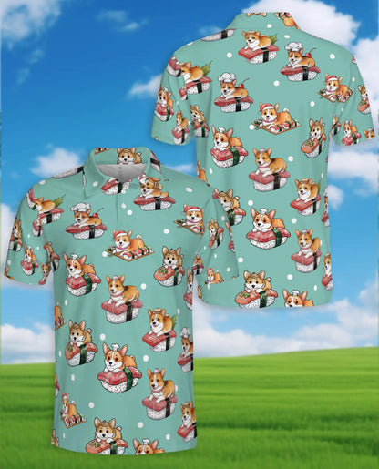 Cute Corgi Sushi Polo Shirt for Men - Funny Japanese Food | Netecom